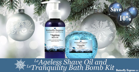 Ageless shave oil and Tranquility bath bomb kit